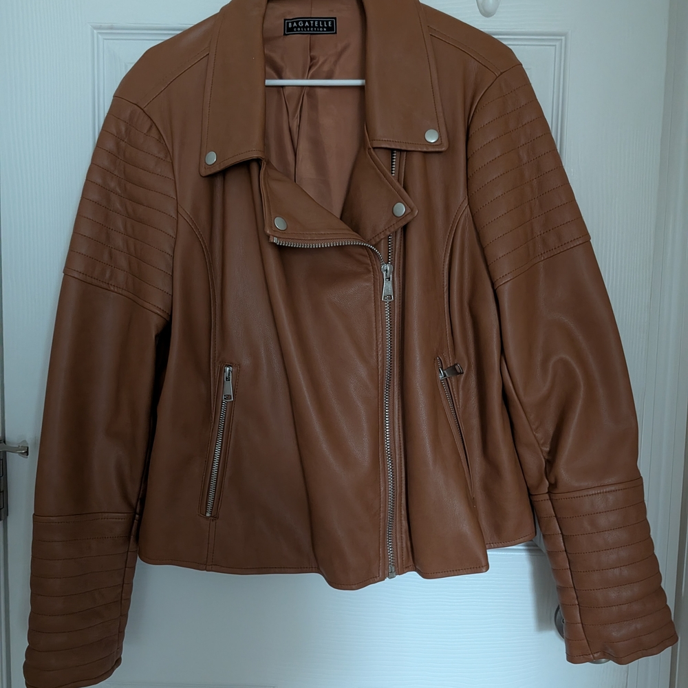 Bagatelle brown faux leather moto jacket. 
